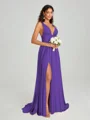 A-Line/Princess V-neck Sweep/Brush Train Sleeveless Jersey Bridesmaid Dress