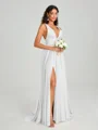 A-Line/Princess V-neck Sweep/Brush Train Sleeveless Jersey Bridesmaid Dress