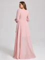 A-line V-neck Long Sleeves Pleated Asymmetrical Chiffon Plus Size Bridesmaid Dress