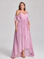 A-line Cold Shoulder Ruffles Asymmetrical Chiffon Plus Size Bridesmaid Dress
