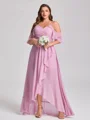 A-line Cold Shoulder Ruffles Asymmetrical Chiffon Plus Size Bridesmaid Dress