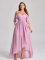 A-line Cold Shoulder Ruffles Asymmetrical Chiffon Plus Size Bridesmaid Dress