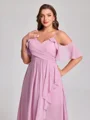 A-line Cold Shoulder Ruffles Asymmetrical Chiffon Plus Size Bridesmaid Dress
