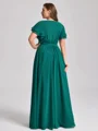 A-line Scoop Short Sleeves Pleated Floor-Length Chiffon Plus Size Bridesmaid Dress