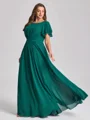 A-line Scoop Short Sleeves Pleated Floor-Length Chiffon Plus Size Bridesmaid Dress