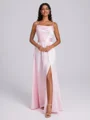 A-line Spaghetti Straps Pleated Floor-Length Silk Like Satin Bridesmaid Dress