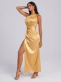 Sheath One-Shoulder Pleated Ankle-Length Silk Like Satin Bridesmaid Dress