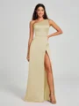 A-Line/Princess One-Shoulder Floor-Length Sleeveless Satin Bridesmaid Dress