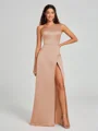 A-Line/Princess One-Shoulder Floor-Length Sleeveless Satin Bridesmaid Dress