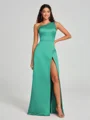 A-Line/Princess One-Shoulder Floor-Length Sleeveless Satin Bridesmaid Dress
