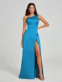A-Line/Princess One-Shoulder Floor-Length Sleeveless Satin Bridesmaid Dress