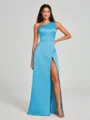 A-Line/Princess One-Shoulder Floor-Length Sleeveless Satin Bridesmaid Dress