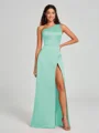 A-Line/Princess One-Shoulder Floor-Length Sleeveless Satin Bridesmaid Dress