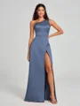 A-Line/Princess One-Shoulder Floor-Length Sleeveless Satin Bridesmaid Dress