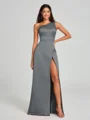 A-Line/Princess One-Shoulder Floor-Length Sleeveless Satin Bridesmaid Dress