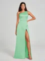 A-Line/Princess One-Shoulder Floor-Length Sleeveless Satin Bridesmaid Dress