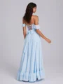 A-line Off-the-Shoulder Ruffles Floor-Length Chiffon Corset Bridesmaid Dress