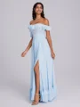 A-line Off-the-Shoulder Ruffles Floor-Length Chiffon Corset Bridesmaid Dress