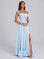 A-line Off-the-Shoulder Ruffles Floor-Length Chiffon Corset Bridesmaid Dress