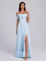A-line Off-the-Shoulder Ruffles Floor-Length Chiffon Corset Bridesmaid Dress