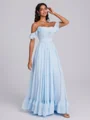 A-line Off-the-Shoulder Ruffles Floor-Length Chiffon Corset Bridesmaid Dress