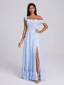 A-line One-Shoulder Ruffles Floor-Length Corset Bridesmaid Dress