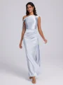 Sheath One-Shoulder Pleated Floor-Length Silk Like Satin Bridesmaid Dress