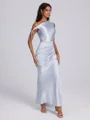 Sheath One-Shoulder Pleated Floor-Length Silk Like Satin Bridesmaid Dress