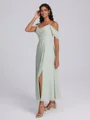 A-line Cold Shoulder Pleated Ankle-Length Chiffon Corset Bridesmaid Dress
