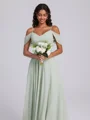 A-line Cold Shoulder Pleated Ankle-Length Chiffon Corset Bridesmaid Dress