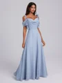 A-line Cold Shoulder Pleated Floor-Length Chiffon Bridesmaid Dress