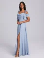 A-line Cold Shoulder Pleated Floor-Length Chiffon Bridesmaid Dress