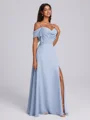 A-line Cold Shoulder Pleated Floor-Length Chiffon Bridesmaid Dress
