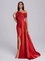 Sheath Pleated Floor-Length Satin Corset Bridesmaid Dress