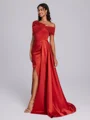 Sheath Pleated Floor-Length Satin Corset Bridesmaid Dress
