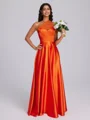 A-line One-Shoulder Pleated Floor-Length Silk Like Satin Bridesmaid Dress