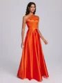 A-line One-Shoulder Pleated Floor-Length Silk Like Satin Bridesmaid Dress