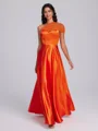 A-line One-Shoulder Pleated Floor-Length Silk Like Satin Bridesmaid Dress
