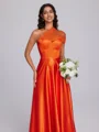 A-line One-Shoulder Pleated Floor-Length Silk Like Satin Bridesmaid Dress