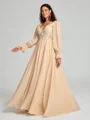 A-Line/Princess V-neck Sweep/Brush Train Long Sleeves Chiffon Bridesmaid Dress
