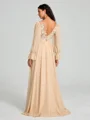 A-Line/Princess V-neck Sweep/Brush Train Long Sleeves Chiffon Bridesmaid Dress