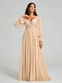 A-Line/Princess V-neck Sweep/Brush Train Long Sleeves Chiffon Bridesmaid Dress