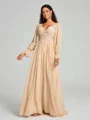 A-Line/Princess V-neck Sweep/Brush Train Long Sleeves Chiffon Bridesmaid Dress
