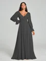 A-Line/Princess V-neck Sweep/Brush Train Long Sleeves Chiffon Bridesmaid Dress