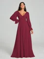A-Line/Princess V-neck Sweep/Brush Train Long Sleeves Chiffon Bridesmaid Dress