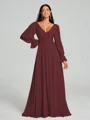 A-Line/Princess V-neck Sweep/Brush Train Long Sleeves Chiffon Bridesmaid Dress
