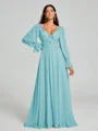 A-Line/Princess V-neck Sweep/Brush Train Long Sleeves Chiffon Bridesmaid Dress