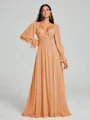 A-Line/Princess V-neck Sweep/Brush Train Long Sleeves Chiffon Bridesmaid Dress