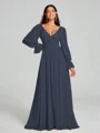A-Line/Princess V-neck Sweep/Brush Train Long Sleeves Chiffon Bridesmaid Dress