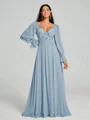 A-Line/Princess V-neck Sweep/Brush Train Long Sleeves Chiffon Bridesmaid Dress